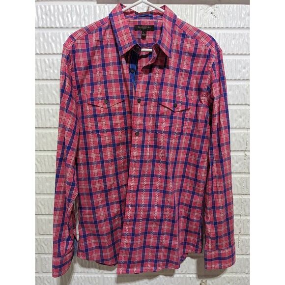 Banana Republic Men's Cotton Hot Pink Blue Plaid Button Up Shirt Size Large - Picture 1 of 4